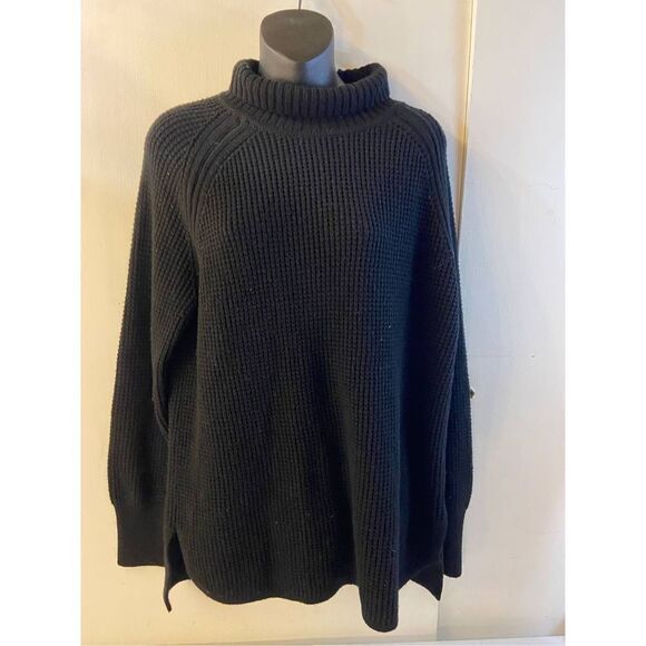 Bananas Republic chunky ribbed waffle merino wool turtleneck Xl black rn#54023 - Picture 1 of 6